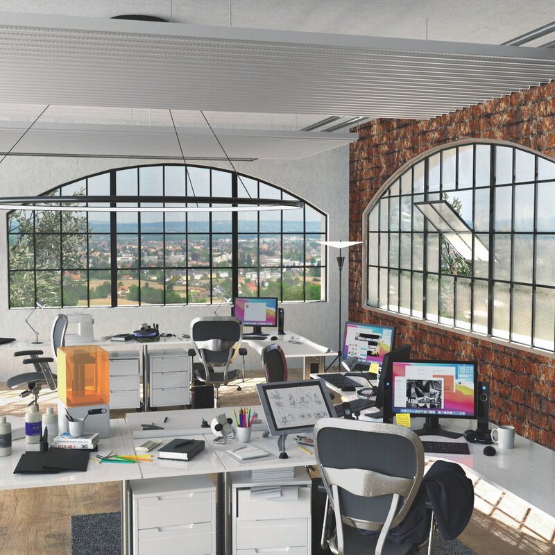 Loft Büro mit Zehnder ZFP Urban Produkten