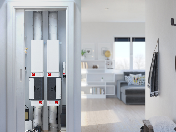 Rendering Zehnder ComfoVar Aero Comfortable indoor ventilation Front view