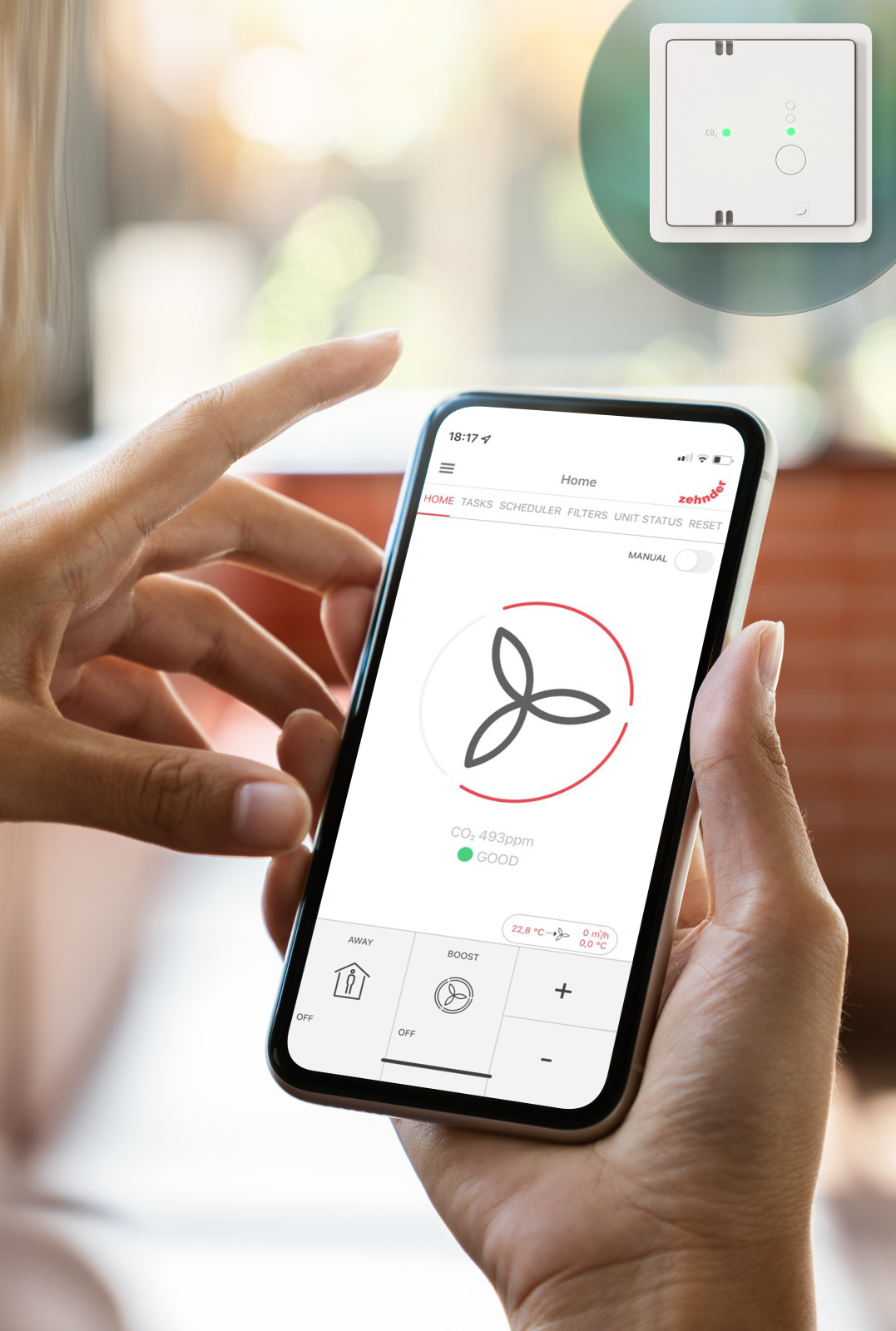 Zehnder_CSY_CO2Sensor_APP Cut-Out Zehnder CO₂ Sensor C Comfortable indoor ventilation