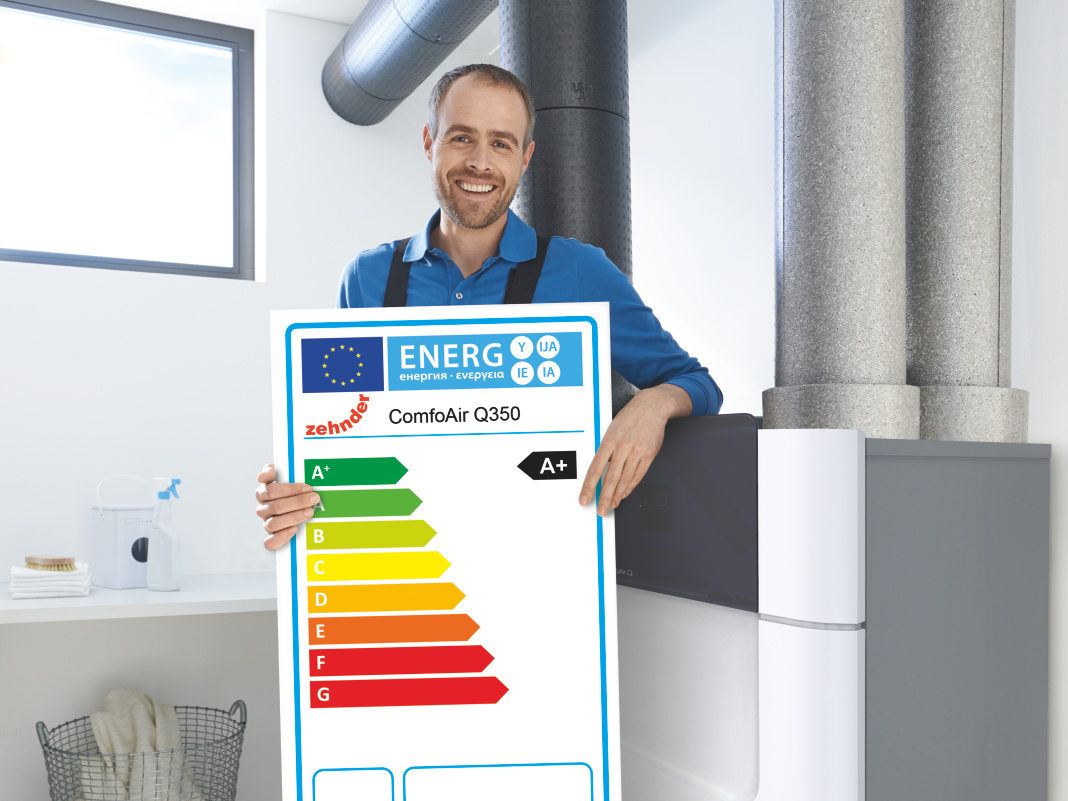 Composing Zehnder ComfoAir Q350 ST Comfortable indoor ventilation Side view