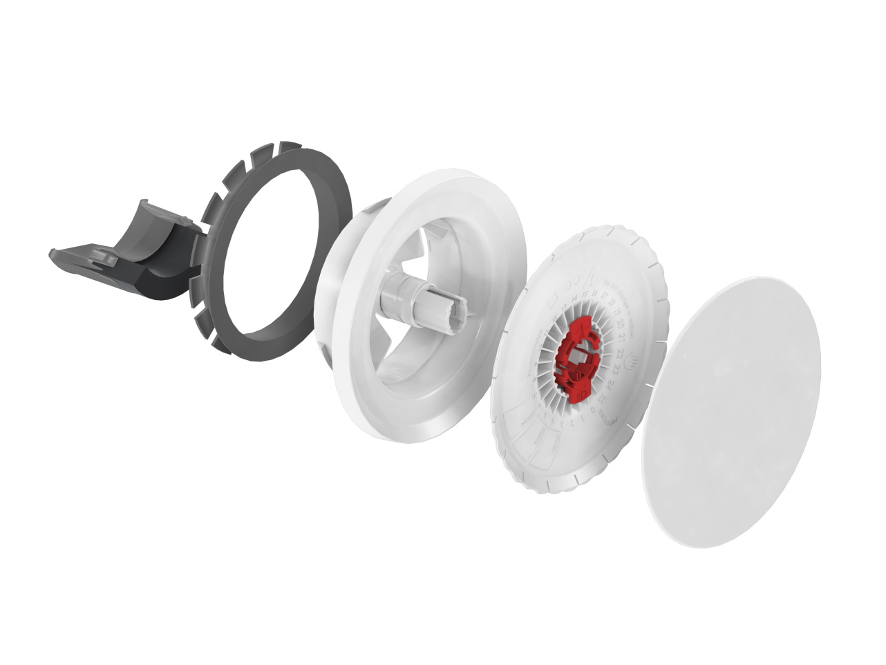 Vue du produit, composants individuels de la bouche de pulsion Zehnder ComfoValve Luna S