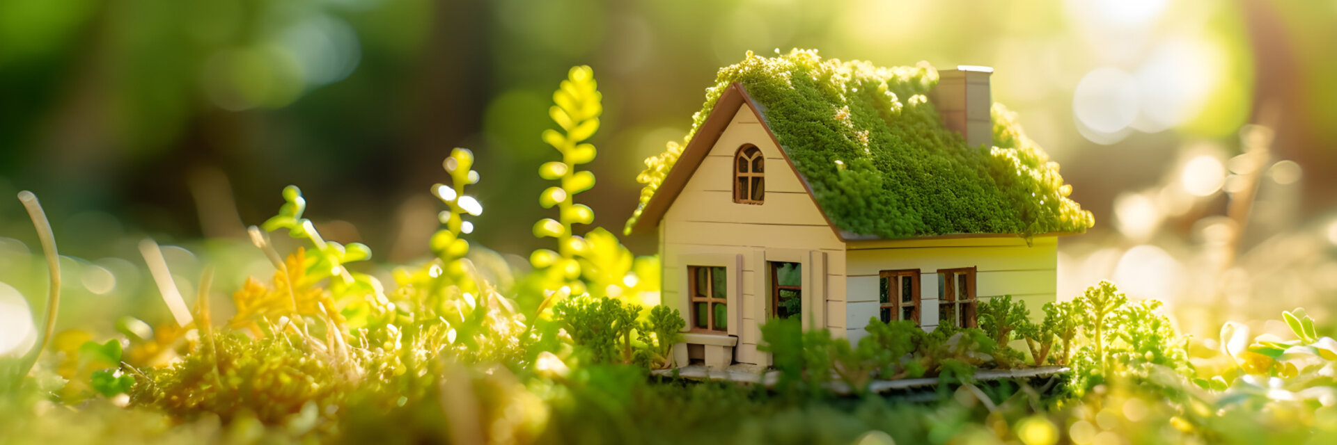 Eco House In Green Environment. Miniture House On Grass, KI-generated, sustainability , nachhaltiges renovieren , SFH