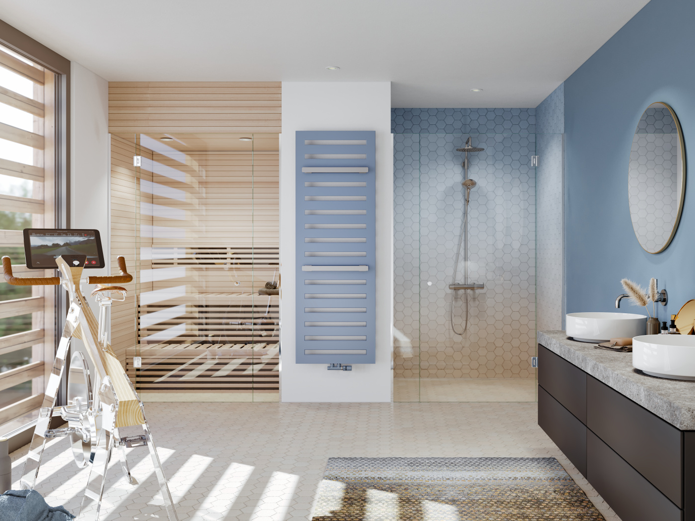 Bagno con corpo riscaldante, azzurro