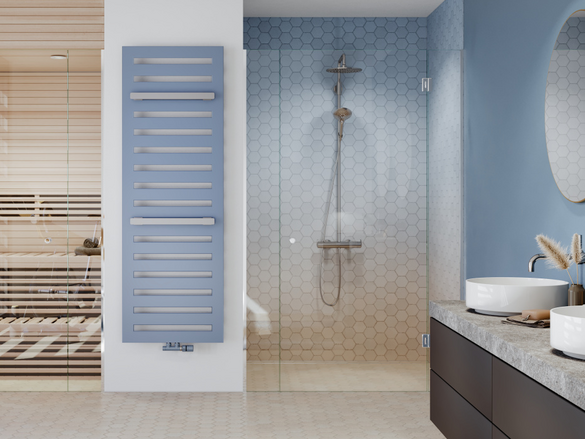 Corps de chauffe bleu dans une salle de bains