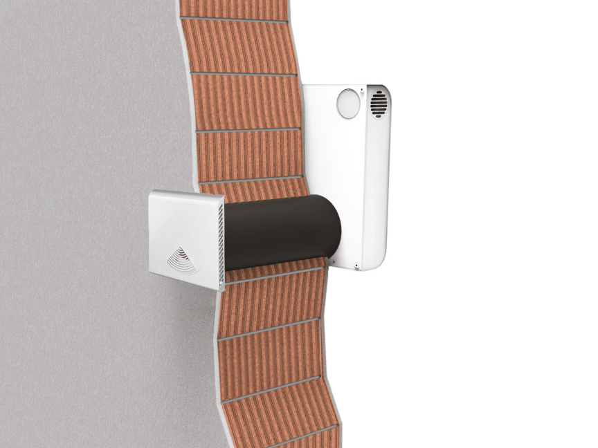 Pose d’un appareil de ventilation pour pièces individuelles sur un mur extérieur Dessin d’un mur extérieur avec un appareil de ventilation installé