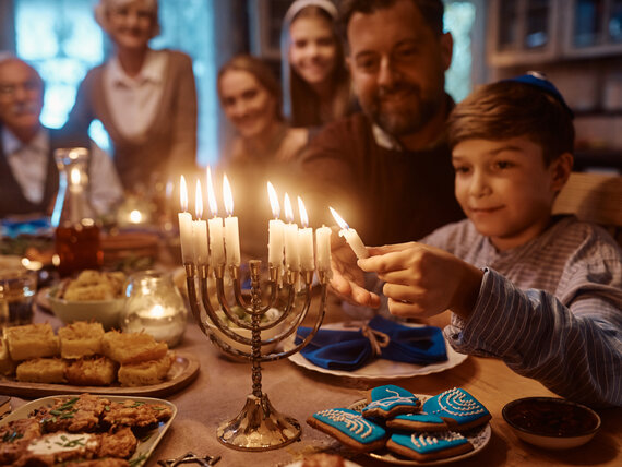 Celebration with family, and lighting of Jewish candles,