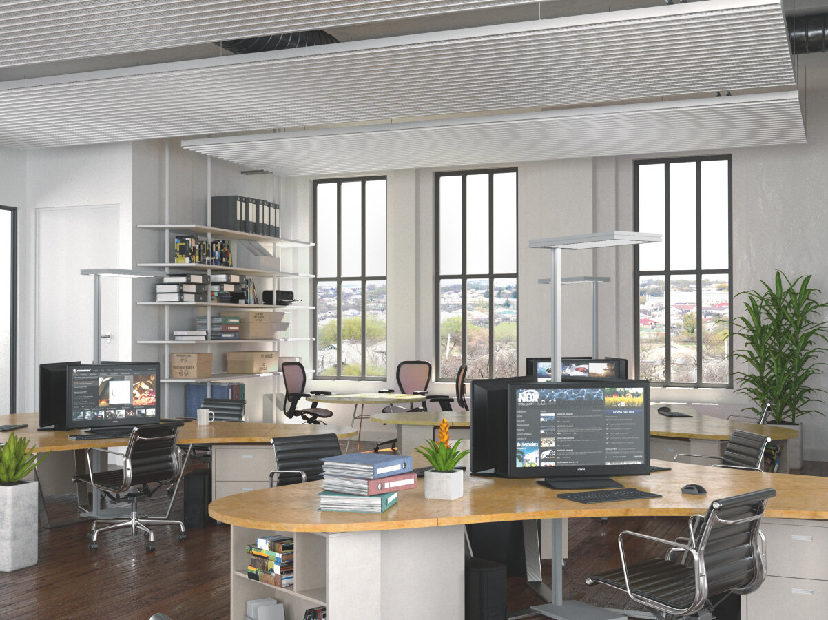 Rendering Zehnder ZFP Urban Heating and cooling ceiling system 