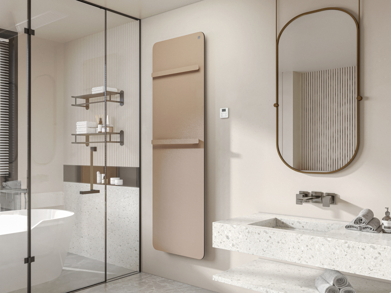 Rendering Zehnder Vitalo Bar Decorative radiator Angled view