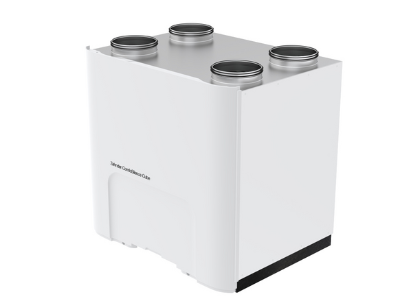 Cut-Out Zehnder ComfoSilence Cube Comfortable indoor ventilation Angled view