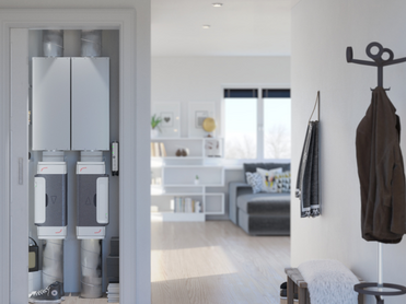 Rendering Zehnder ComfoVar Aero Comfortable indoor ventilation Front view