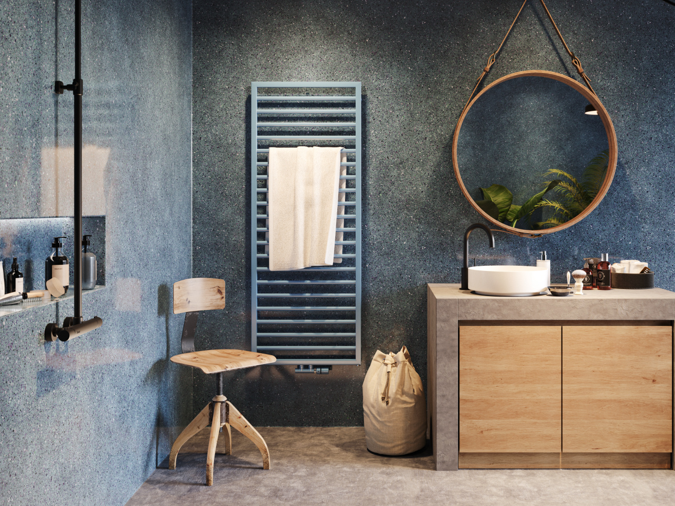 Corpo riscaldante design Zehnder Subway Bagno blu con corpo riscaldante Subway