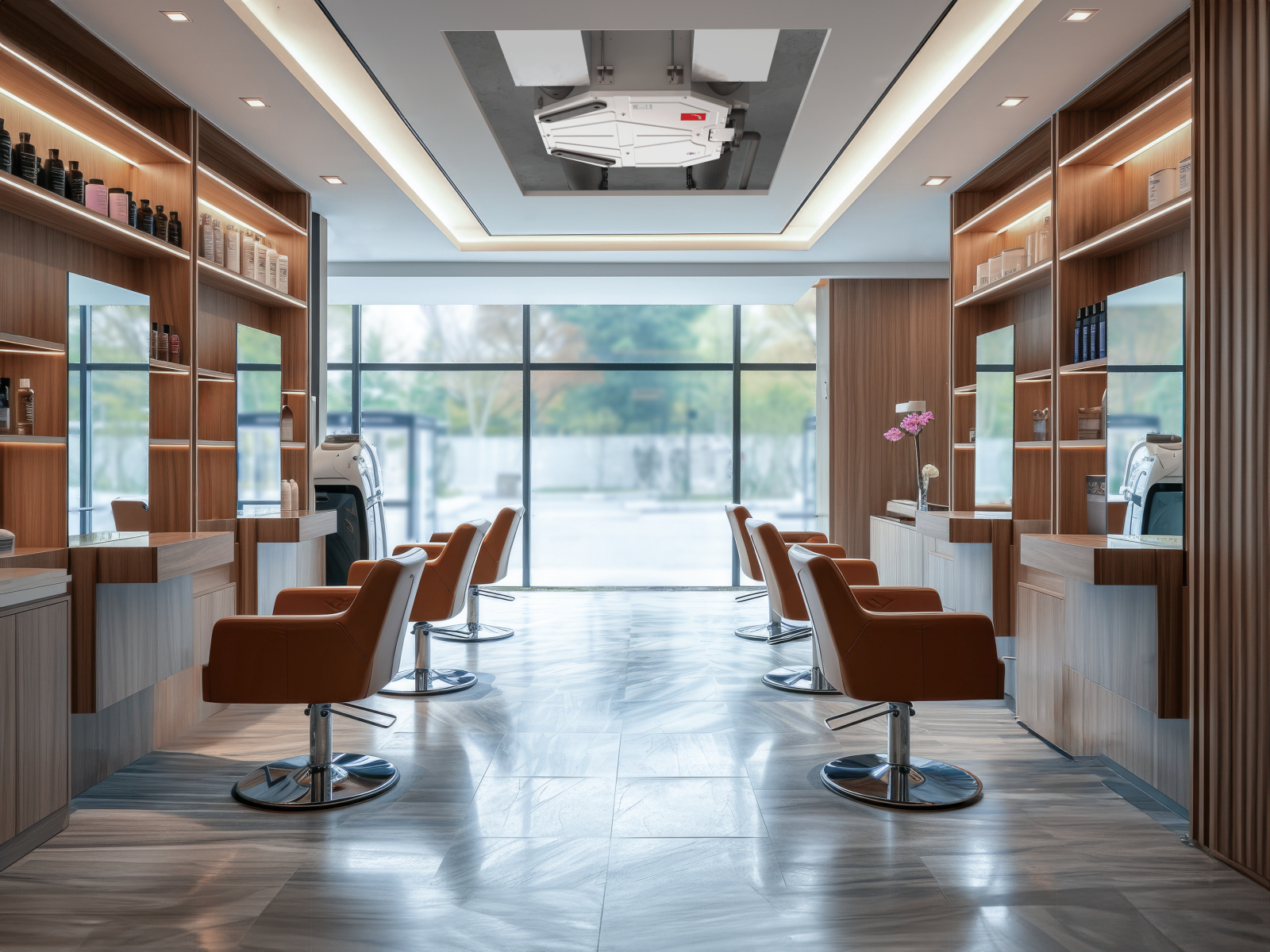 Solution d’appareil de plafond dans un salon de coiffure