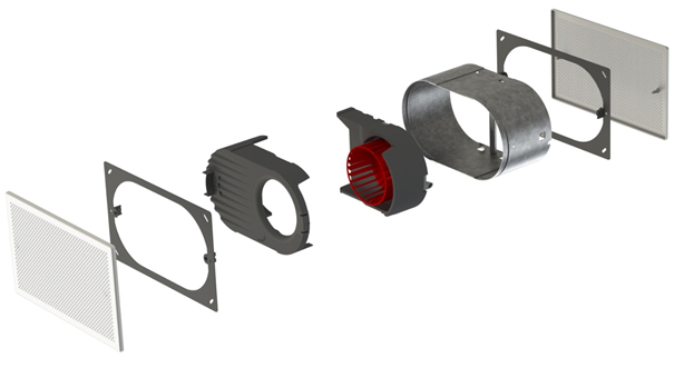 Aktiver Überströmer Zehnder ComfoDuct Activo Explosionsgrafik